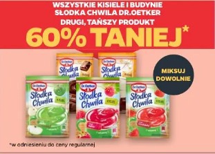 Wszystkie kisiele i budynie Słodka Chwila Dr.Oetker drugi, tańszy produkt 60% taniej
