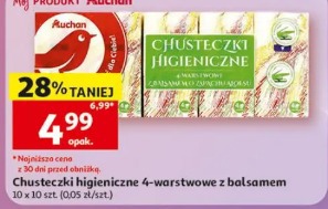 Chusteczki higieniczne 4-warstwowe z balsamem Auchan