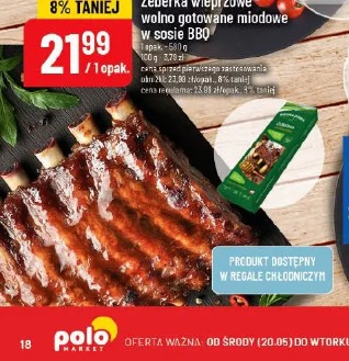 Żeberka wieprzowe wolno gotowane miodowe w sosie BBQ