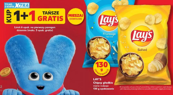 Lay's Chipsy gładkie różne rodzaje 1+1 gratis