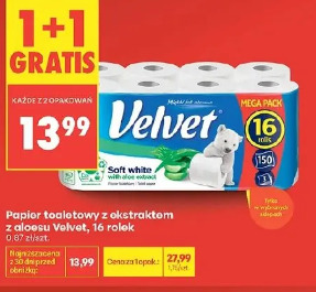 Papier toaletowy z ekstraktem z aloesu Velvet, 16 rolek