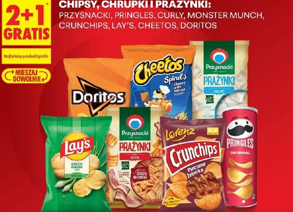 Chipsy, chrupki i prażynki Przysnacki, Pringles, Curly, Monster Munch, Crunchips, Lay’s, Cheetos, Doritos