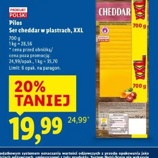 Pilos Ser cheddar w plastrach, XXL
