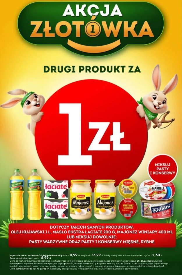 Olej Kujawski, masło ekstra Łaciate, majonez Winiary, pasty warzywne, pasty i konserwy mięsne, rybne