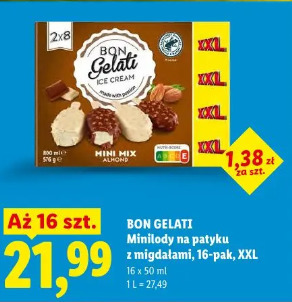 Bon Gelati Minilody na patyku z migdałami, 16-pak, XXL