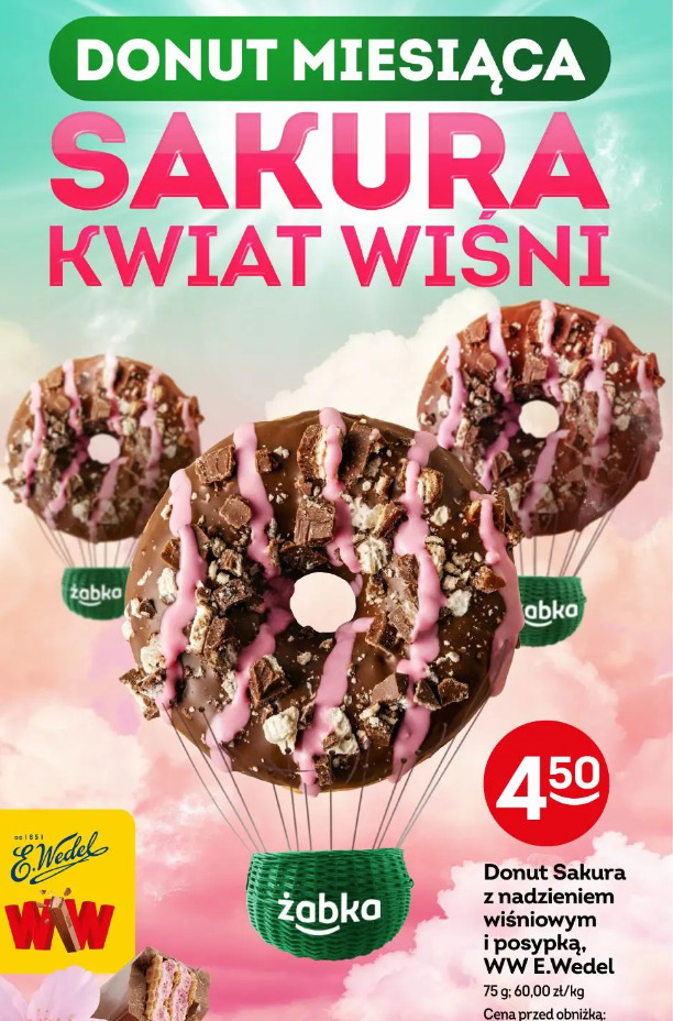 Donut Sakura z nadzieniem wiśniowym i posypką, WW E.Wedel