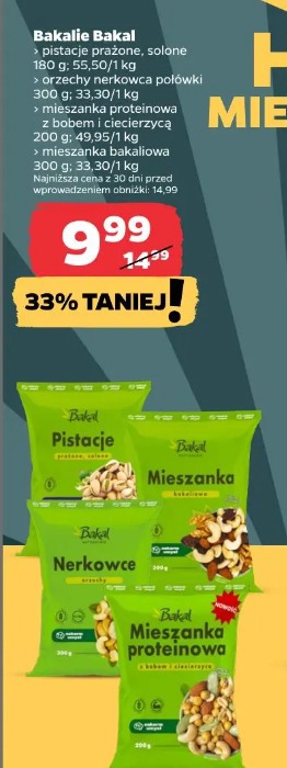 Bakal pistacje prażone, solone lub orzechy nerkowca połówki lub mieszanka proteinowa z bobem i ciecierzycą lub mieszanka bakaliowa