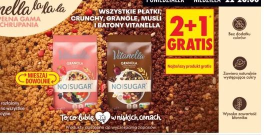Wszystkie płatki, crunchy, granole, musli i batony Vitanella