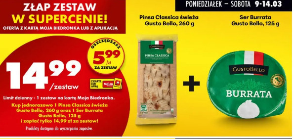 Pinsa Classica świeża Gusto Bello, 260 g + Ser Burrata Gusto Bello, 125 g