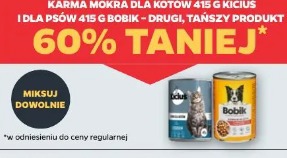 Karma mokra dla kotów 415 g Kiciuś i dla psów 415 g Bobik - drugi, tańszy produkt