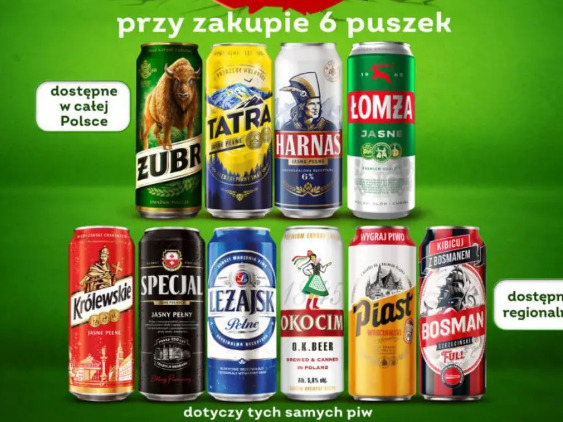 piwo Żubr, Tatra, Harnaś, Łomża, Królewskie, Specjal, Leżajsk, Okocim, Piast, Bosman