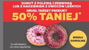 Donut z polewą czerwoną lub z nadzieniem z owoców leśnych