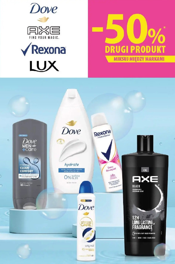 Dove, Axe, Rexona, Lux -50% drugi produkt