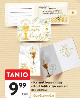 Karnet komunijny Portfelik z życzeniami