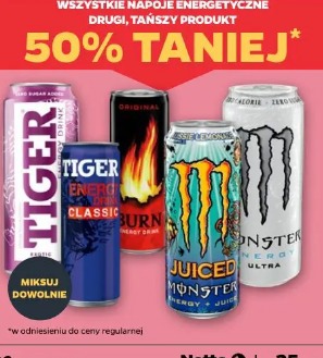 Wszystkie napoje energetyczne drugi, tańszy produkt 50% taniej