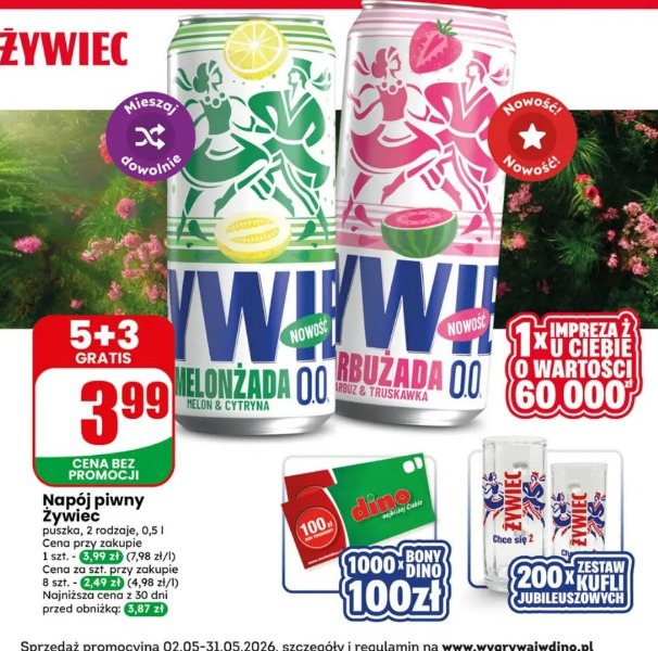 Napój piwny Żywiec melonżada 0.0 melon & cytryna / arbuzada 0.0 arbuz & truskawka