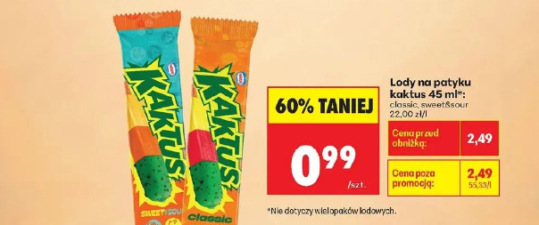 Lody na patyku kaktus classic sweet&sour