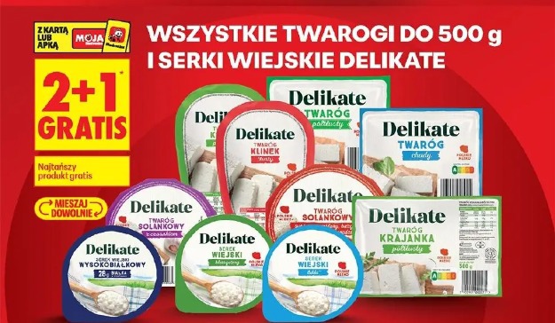 Wszystkie twarogi do 500 g i serki wiejskie Delikate