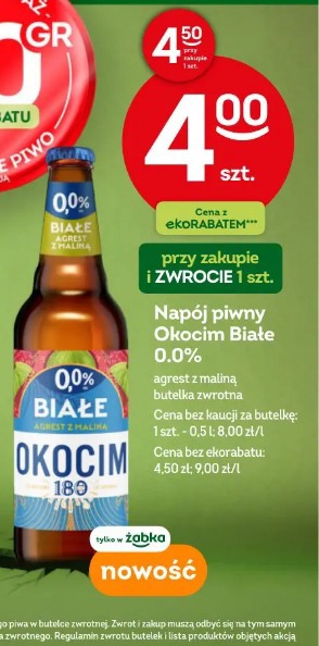 Napój piwny Okocim Białe 0.0% agrest z maliną
