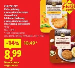 Chef Select Kotlet mielony z purée ziemniaczanym i buraczkami lub kotlet drobiowy z purée ziemniaczanym i marchewką z groszkiem