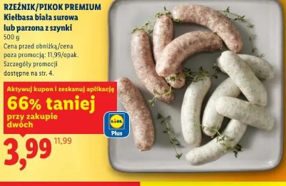 Rzeźnik/Pikok Premium Kiełbasa biała surowa lub parzona z szynki