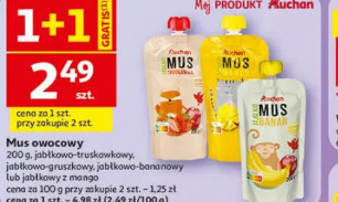 Mus owocowy Auchan jabłko-truskawkowy, jabłkowo-gruszkowy, jabłkowo-bananowy