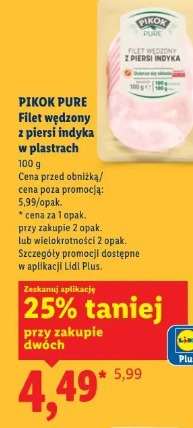 Pikok Pure Filet wędzony z piersi indyka w plastrach