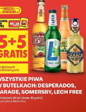 Wszystkie piwa w butelkach: Desperados, Garage, Somersby, Lech Free