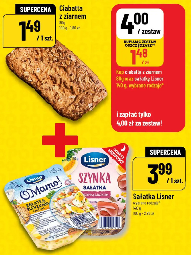 Zestaw ciabatta z ziarnem i sałatka Lisner