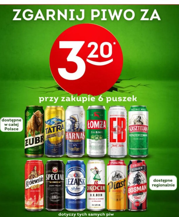 Piwo Żubr, Tatra, Harnas, Łomża, EB, Kasztelan, Królewskie, Specjal, Leżajsk, Okocim, Piast, Bosman