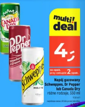 Napój gazowany Schweppes, Dr Pepper lub Canada Dry