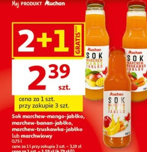 Sok marchew-mango-jabłko, marchew-banan-jabłko, marchew-truskawka-jabłko lub marchwiowy Auchan