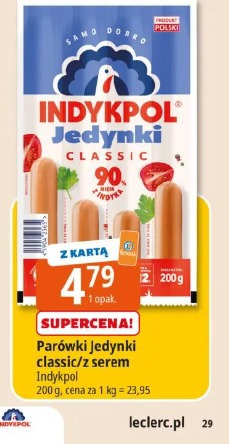Parówki Jedynki classic/z serem Indykpol
