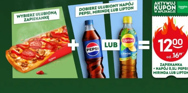 Zapiekanka + napój 0,5l: Pepsi, Mirinda lub Lipton
