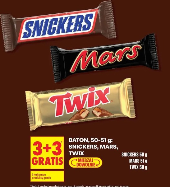 Baton Snickers, Mars, Twix