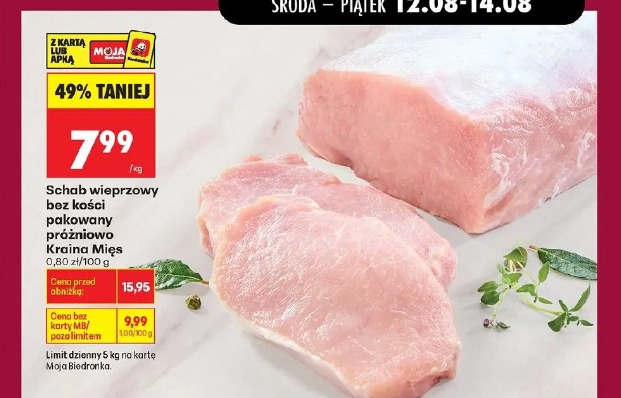 Schab wieprzowy bez kości pakowany próżniowo Kraina Mięs