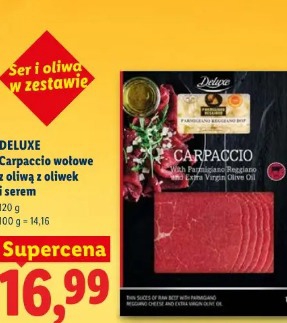 Deluxe Carpaccio wołowe z oliwą z oliwek i serem