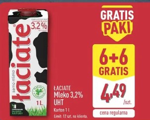 Mleko Łaciate UHT 3,2% 6+6 gratid