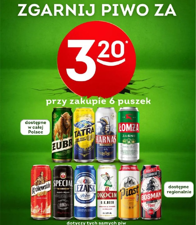 Piwo Żubr, Tatra, Harnaś, Łomża, Królewskie, Specjal, Leżajsk, Okocim, Piast, Bosman