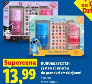 Kuromi/Stitch Zestaw 2 lakierów do paznokci z naklejkami