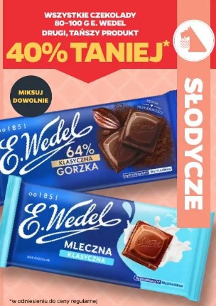 Wszystkie czekolady 80-100 g E. Wedel drugi, tańszy produkt 40% taniej