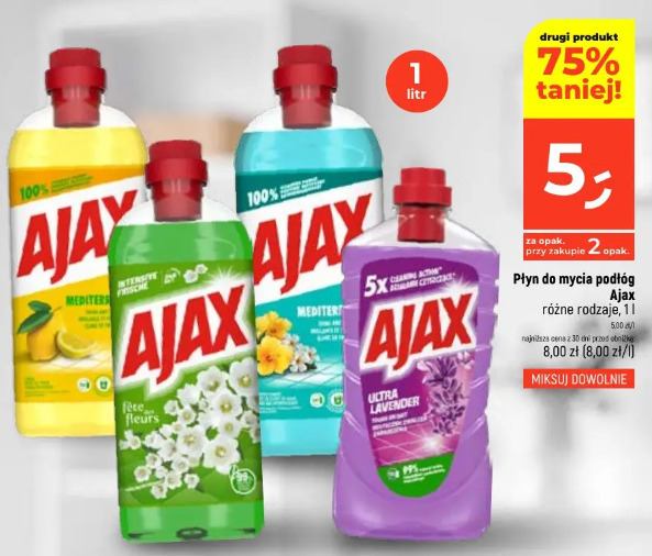Płyn do mycia podłóg Ajax różne rodzaje