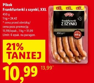 Pikok Frankfurterki z szynki, XXL