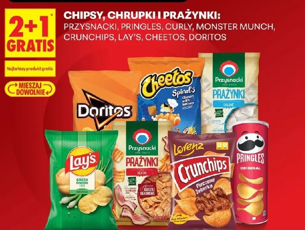 Chipsy, chrupki i prażynki: Przysnacki, Pringles, Curly, Monster Munch, Crunchips, Lay’s, Cheetos, Doritos