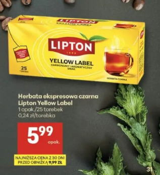 Herbata ekspresowa czarna Lipton Yellow Label