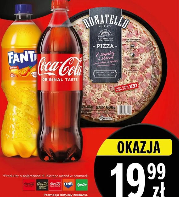 Coca-Cola, Fanta napój gazowany + Donatello pizza