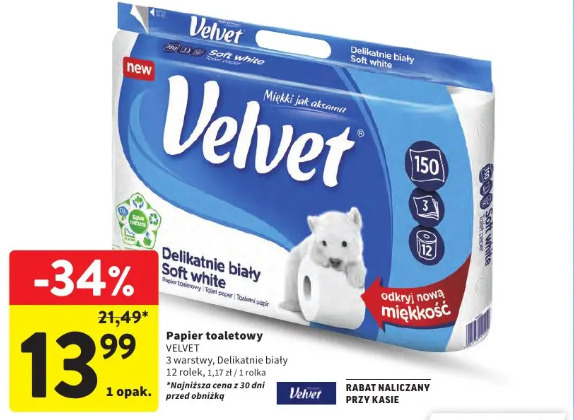 Papier toaletowy VELVET Delikatnie biały Soft white