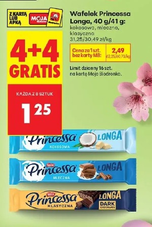 Wafelek Princessa Longa kokosowa, mleczna, klasyczna