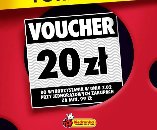 Voucher 20 zł do wykorzystania w dniu 7.02 przy jednorazowych zakupach za min. 99 zł