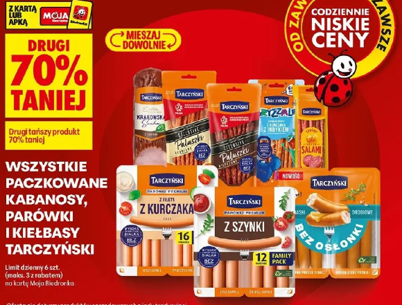 Wszystkie paczkowane kabanosy, parówki i kiełbasy Tarczyński